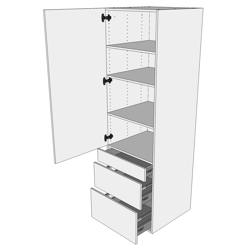 Multi-Living Køkken garderobeskab i Wien H: 195,2 cm D: 60,0 cm - 1 låge og 3 skuffer fuldudtræk/softclose - Bredde: 50 cm