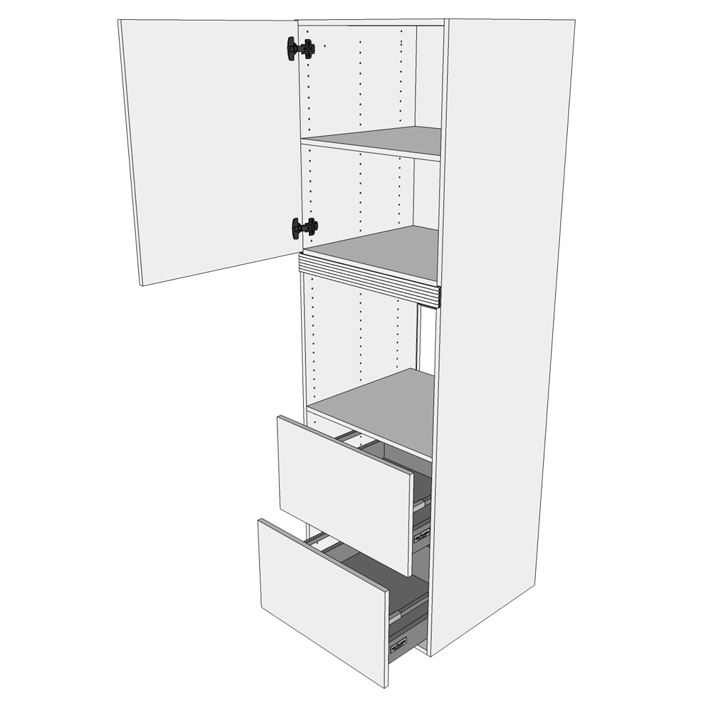 Multi-Living Køkken indbygningsskab i Wien til ovn H: 195,2 cm D: 60,0 cm - 1 låge & 2 skuffer fuldudtræk og softclose - Bredde: 60 cm