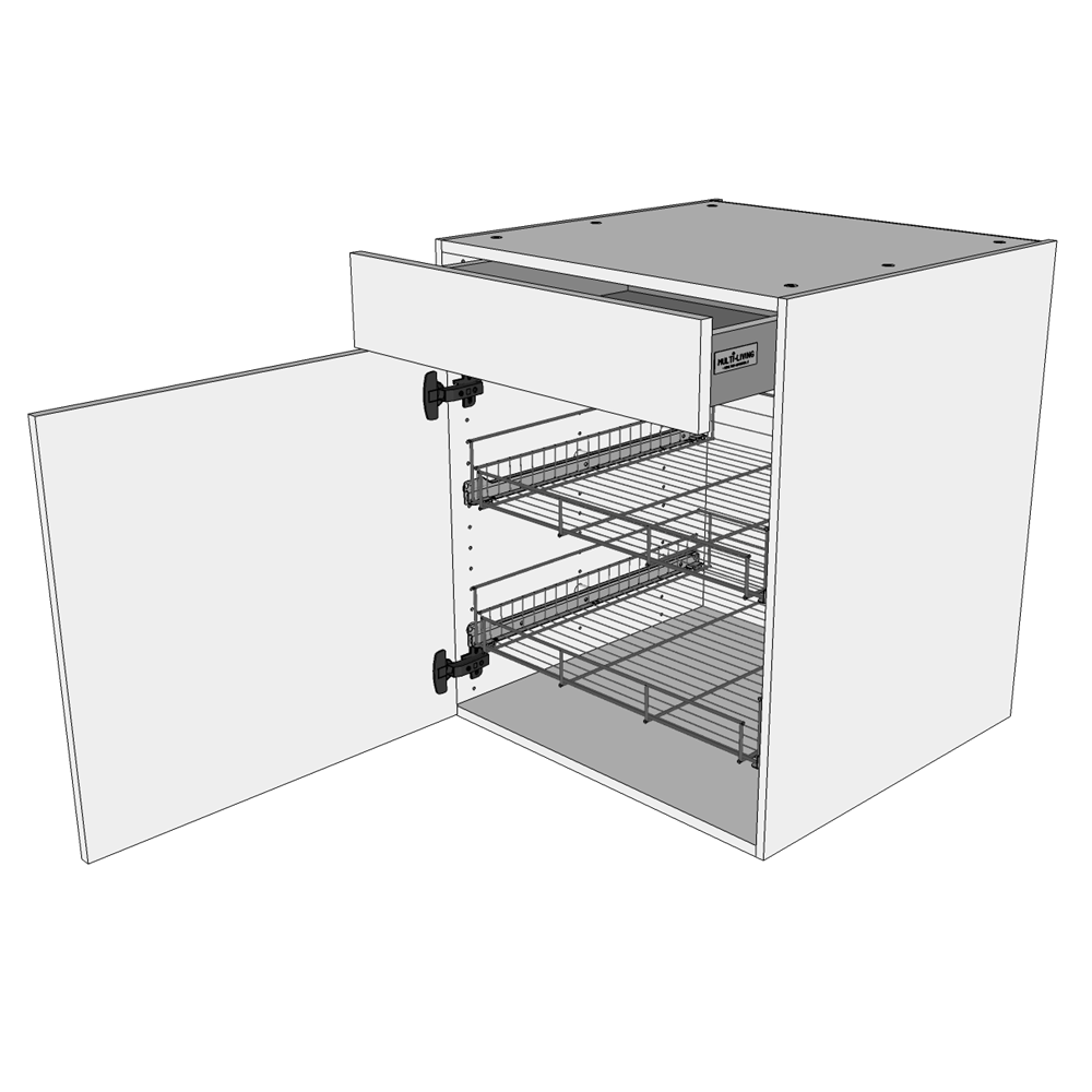 Multi-Living Køkken grydeskab i Wien underskab H: 70,4 cm D: 60,0 cm -  2 udtræksriste 1 låge og 1 skuffe med deludtræk/softluk - Bredde: 60 cm